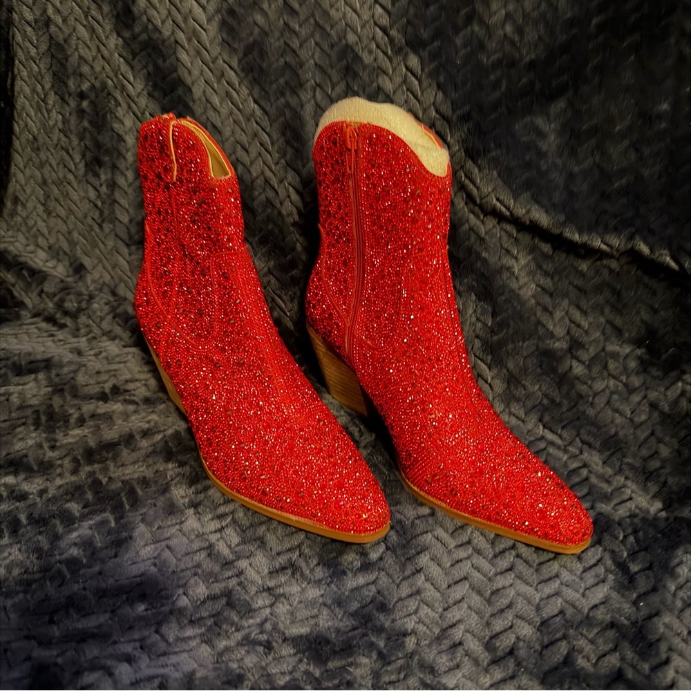 Betsey Johnson Glittering Red Ankle Booties